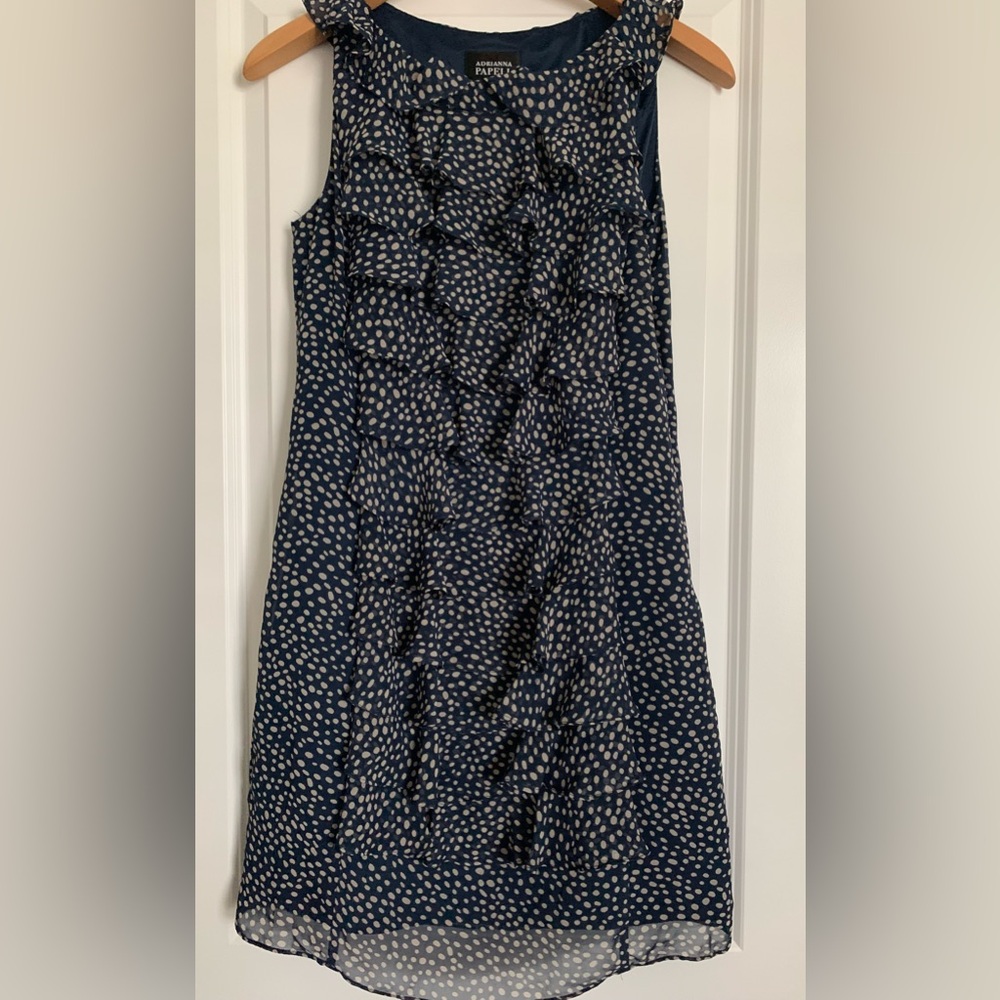 Adrianna‎ Papell Polka Dot Ruffle Chiffon Shift Dress 6